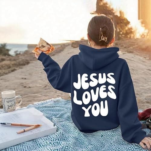 Kelxjia Christian Jesus Loves You Hoodie For Teen Girls Cute Graphic Hoodies Kids Bible Verse Faith Sweatshirt God Pullover thumbnail 2