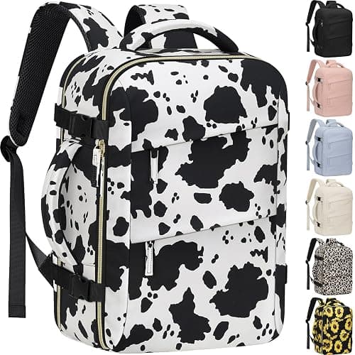 Tenot Carry on Backpack for Women TSA Approved 15.6 Inch Travel Laptop Backpack for Women Travel Essentials Womens Travel Backpack Cow Print - Image 1
