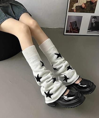 WODECASA Girls Kawaii Leg Warmers Knitted Flared Leg Sleeves Goth Crochet Baggy Cuff Ankle Heap Socks thumbnail 4