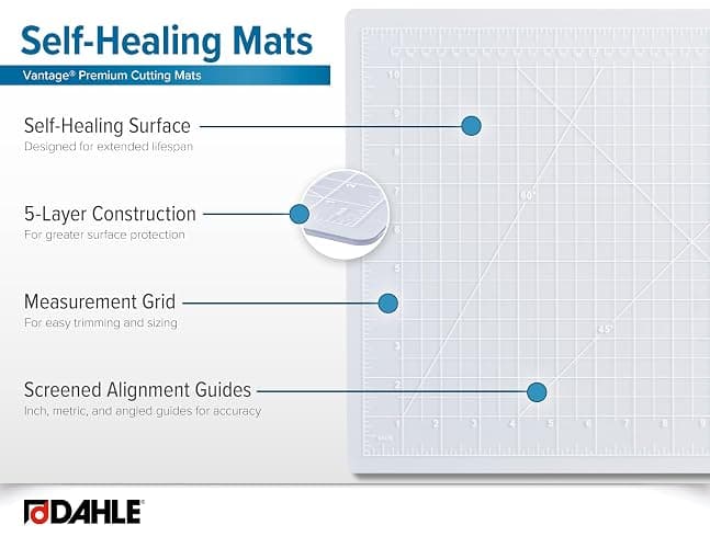 Dahle Vantage 10681 See-Through Premium Self-Healing Cutting Mat, 12"x18", 1/2" Grid, 5 Layers for Max Healing, Perfect for Crafts & Sewing, Clear thumbnail 4