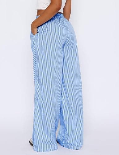 LOMON Womens Striped Gingham Boxer Pants Spring Summer Pajama Lounge Bottom | Pj Casual Beach Plaid Y2K Trousers with Pockets thumbnail 4