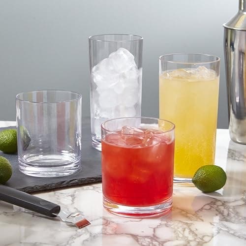 US Acrylic Classic Clear Plastic Reusable Drinking Glasses (Set of 8) 12oz Rocks & 16oz Water Cups | BPA-Free Tumblers, Made in USA | Top-Rack Dishwasher Safe thumbnail 8