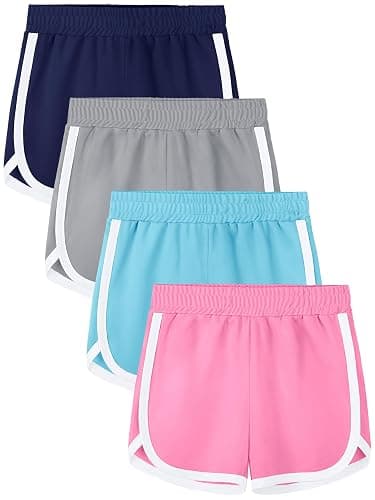 Aikuco 4 Packs Girls Athletic Shorts Toddler Soccer Running Active Dolphin Dry-Fit Kids Gym Workout Performance Shorts - Image 1