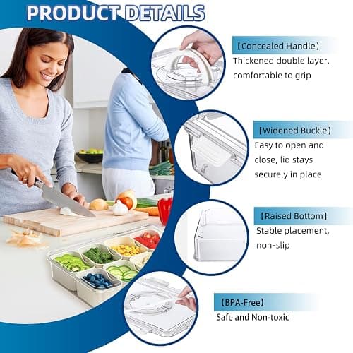 Pure Future Snackle Box Container with Handle - 8 Compartment Divided Serving Tray with Lid - Crystal Clear Charcuterie Box for Travel, Parties, Movie Nights & Daily Snacks (Hand Wash Only) thumbnail 5