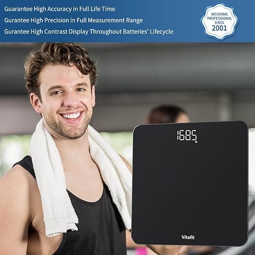 Vitafit Digital Bathroom Scale for Body Weight, Weighing Professional Since 2001, Clear LED Display and Step-On, 3*AAA Batteries Included, 400lb/182kg, Spray Silver Black thumbnail 2