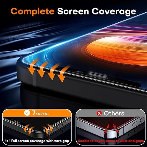 TOCOL for iPhone 12 Screen Protector 9H Hardness Military Grade Shatterproof HD Tempered Glass Full Coverage Easy Installation Case Friendly 2 Pack thumbnail 4