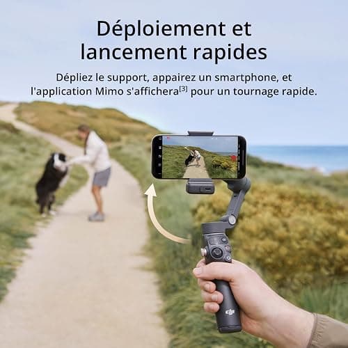 DJI Osmo Mobile 7P pour iPhone, Stabilisateur Nacelle, Android, Suivi natif, Éclairage, Nacelle pour téléphone à 3 axes, Lancement rapide, Édition en un seul clic,Barre d’extension et trépied intégrés thumbnail 4