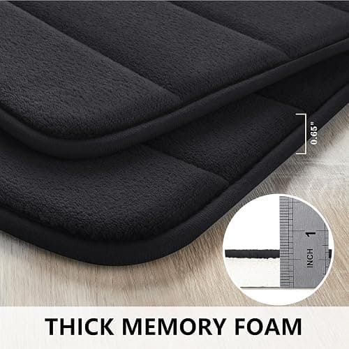 BYSURE Bathroom Rugs Sets 2 Piece, Memory Foam Non Slip Extra Soft Absorbent Machine Washable Toilet Bath Mats (Black, 17x24+20x32) thumbnail 6