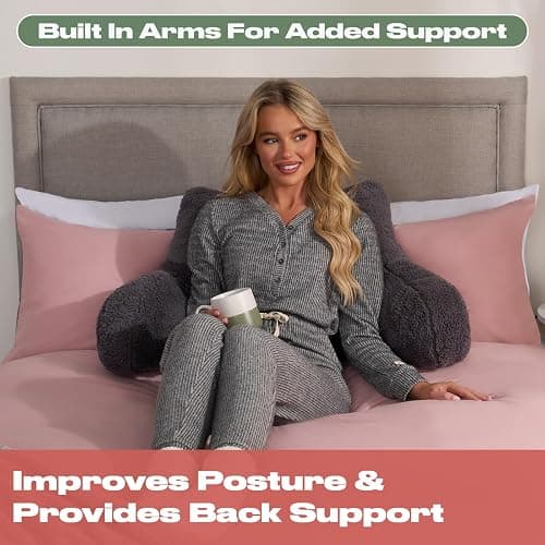 OHS Teddy Reading Pillow with Arms Charcoal Grey, Cuddle Cushion for Adults Soft Cosy Supportive Teddy Pillow with Arms Snuggle Hug Pillows Relaxing at Home thumbnail 4