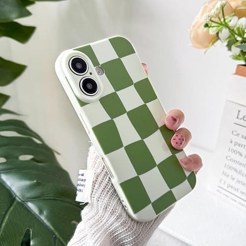 NITITOP Coque pour iPhone 16 Plus Mignonne Damier Motif pour Les Femmes Fille à Gros Carreaux Esthétique Tendance Souple Mince Antichoc Étui de Protection - Vert thumbnail 6