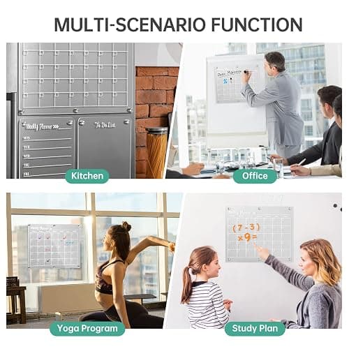 LCPCX Acrylic Magnetic Dry Erase Board for Fridge，Set of 3 Transparent Planning Boards for Monthly Calendar, Weekly Includes 6 Dry Erase Markers, 1 Eraser and Magnetic Pen Holder thumbnail 7