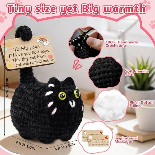 Cute Positive Crochet Cat Valentines Day Emotional Support Cat Couple,Cats Lovers Gifts for Women Mom Sisters Friends Birthday,Handmade Plush Inspirational Positive Crochet Animals with Gift Box thumbnail 3