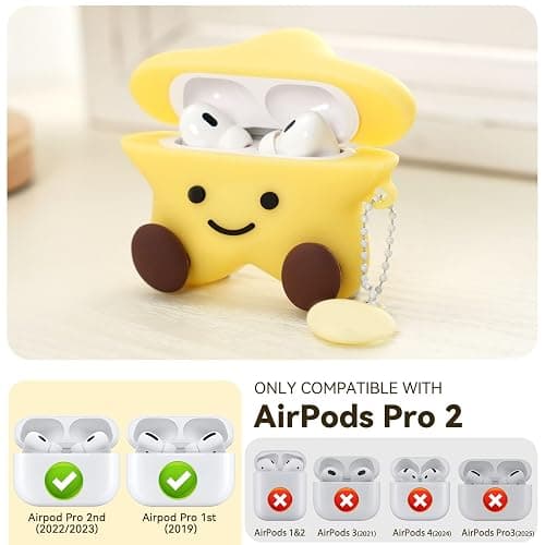 Cute Case for AirPods Pro 2nd/1st Generation Case Cover,Kawaii Funny 3D Cartoon AirPods Pro Case,Star Shape Silicone Protective Cover with Cleaner Kit and Keychain for Women Girls(Yellow) thumbnail 2
