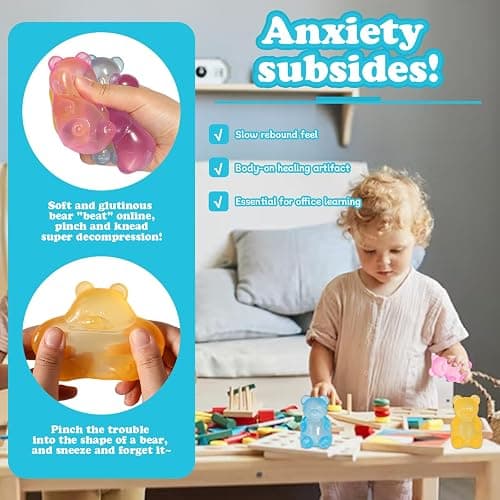 3pc Stress Gummy Bear Squishy Stress Balls for Adults Kids Fidget Toy | for Your Best Mellow and Chill Bear Shape squeeze Fidget Toys for Kids Adult, Party Favors Anxiety Relief thumbnail 4