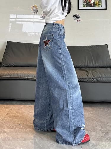 OYICAI Women's Baggy Jeans Embroidered Wide Leg Jeans Y2k Hip Hop Loose Fit Denim Pants Skater thumbnail 4