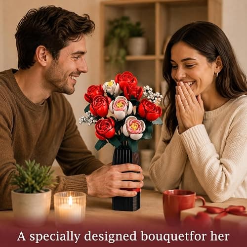 MONOFUN Flower Bouquet Building Set with Vase, 841Pcs DIY Roses Block Kit for Kids Adults, Creative Home Office Decoration, Valentine’s Day Birthday thumbnail 7