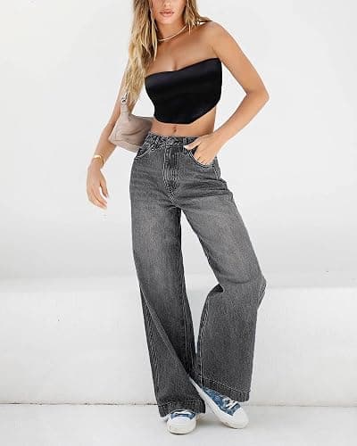 EMMIOL Women's 2025 Wide Leg Jeans Distress Mid Waist Denim Pants Vintage Y2K Trousers thumbnail 2