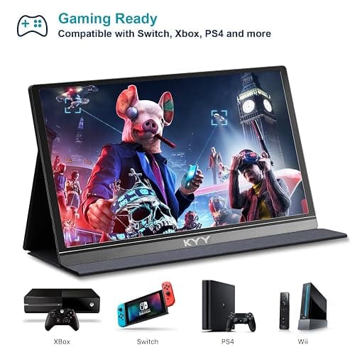 KYY Portable Monitor 15.6inch 1080P FHD USB-C, HDMI Computer Display HDR IPS Gaming Monitor w/Premium Smart Cover & Screen Protector, Speakers, for Laptop PC MAC Phone PS4 Xbox Switch thumbnail 3