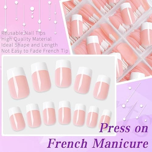 Lifextol 240pc French Tip Press on Nails Short Fake Nails & Adhesive Tab, False Acrylic Nail Press on Nails Square Nail Tips Artificial Glue on Nails Press ons Stick on Fingernail thumbnail 2