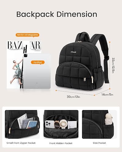 LOVEVOOK Small Backpack Purse for Women, Mini Puffer Backpack with Anti-theft Pocket, Lightweight Quilted Casual Daypack for Daily Work & Travel thumbnail 5