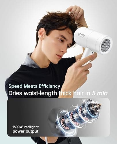 Hair Dryer with Diffuser, CONFU Blow Dryer for Curly Hair for Women Men, 21000PRM Travel Hair Dryer, Portable Lightweight Fast Drying Negative Ion Hairdryer for Home & Travel thumbnail 2