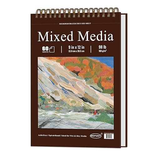 Mixed Media Sketchbook 9" x 12" - Multimedia Sketchbook Hardcover, Spiral Bound, 60 Sheets 98lb/160gsm Mixed Media Paper, Watercolor Sketch Books for Artist Supplies, Painting, Drawing & Art Supplies. thumbnail 9