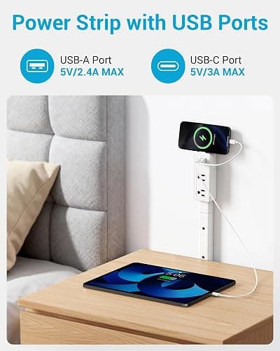 Outlet Extender Stick, 360° Rotatable Modular Plug Expander with 2 AC Outlets, USB-A & USB-C Ports, Free Combination 9” to 36”, Wall Socket Extender for Nightstand, Sofa, Bed, Cabinet, Home & Dorm thumbnail 6
