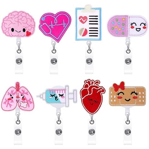 8 Pcs Nurse Pediatric Badge Reels Gifts Cute Felt Retractable Badge Reels Themed Holders Gift for Nurses Doctors ID Name Cards Lanyards Holidays(Lovely Style) - Lovely Style