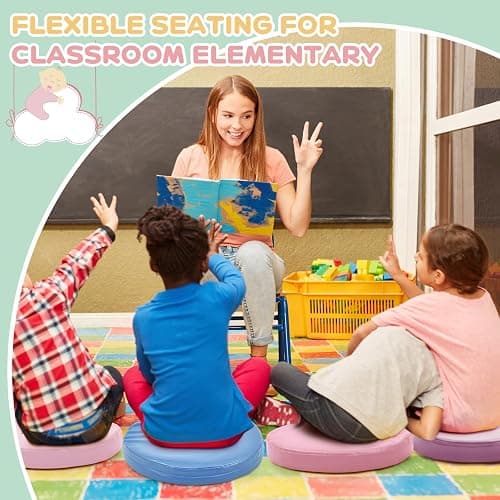 Juexica 8 Pcs Extra Thick Flexible Seating Floor Cushions Assorted Colored Floor Pillow Classroom Seat Cushions Soft Classroom Seating for Kids Learning Daycare School Chair(Macaron Color) - Macaron Color thumbnail 5
