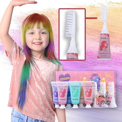 HaiolorPro Hair Chalk for Kids Washable, Temporary Hair Colour Wax Kit for Girls, Temporary Hair Dye for Dark Hair,6 PCS Temporary Hair Color Spray for Kids Girls Gifts 6 7 8 9 10 11 12 13 Years Old - Image 1
