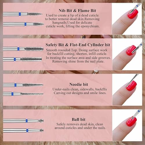 30 Pcs Nail Drill Bits Set with Stylish Nail Drill Bit Holder and Sanding Bands for Nail Drill,Professional Diamond Ceramic Nail Drill Bit for Electric Nail Drill Machines with 2/32" Interface thumbnail 5