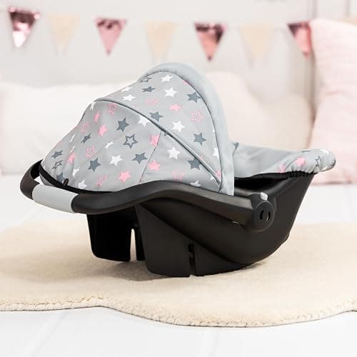 Bayer: Deluxe Car Seat - Grey, Pink, Stars - Accessory for Dolls Up to 18", Retractable Sunshade, Seat Belt, Hard Shel, Kids Toy, Age 3+ thumbnail 4