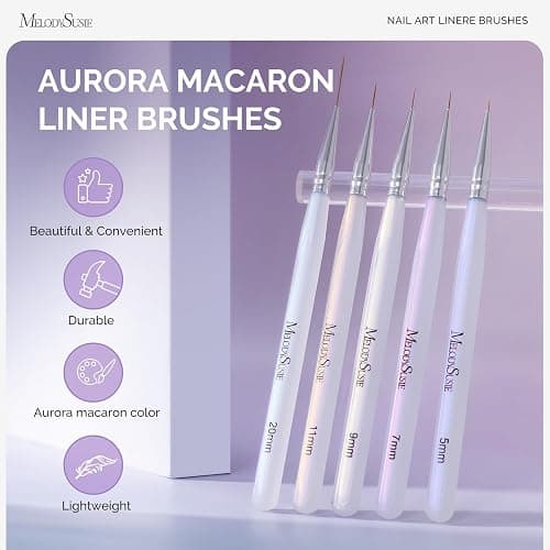 MelodySusie 5Pcs Nail Art Liner Brushes Sizes 5/7/9/11/20mm | Gel Polish Painting Art Design Pen Set for Thin Long Lines, Tiny Details, Fine Drawing, Delicate Coloring thumbnail 2