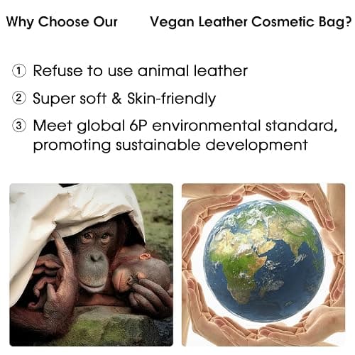 Wandering Nature Makeup Bag, Travel Make Up Organizer Cosmetic Brush Bags Case for Women in Vegan Leather, Sage Green, Patent Pending thumbnail 3