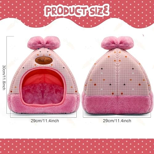 YUEPET Bunny Bed, Rabbit Hideout, Guinea Pig Cave Bed, Pink Grid | Bunny Hideout, Enclosed Cave Design, Removable Cushion, Foldable Rabbit Hideaway Design, Pink Grid with Bow, Indoor Cage Use thumbnail 2