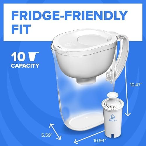 Brita Large 10-Cup Water Filter Pitcher, WQA NSF/ANSI Certified, Removes Chlorine Taste & Odor, Reduces Zinc, Copper & Mercury, 1 Standard Filter, Lasts 2 Months, Bright White thumbnail 7