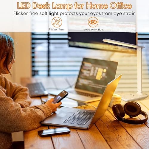 karidi LED Desk Lamp with Wireless Charger, Dimmable Table Lamp Reading Lamp with USB Charging Port, 5 Lighting Modes, Sensitive Control, Foldable Portable Desk Light for Home Office Bedroom Reading - White Pro thumbnail 3