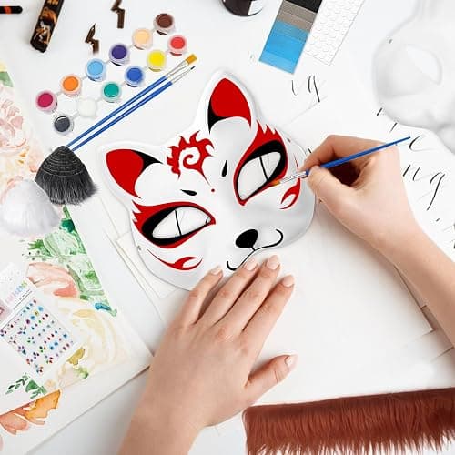 6PCS Cat Mask with Eye Mesh Fur Beard and Gem Stickers,Cat Mask DIY Set, Costume for Masquerade,Halloween,Cosplay Parties thumbnail 3