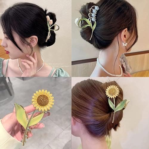 Flower Metal Hair Claw Clips 6 Pcs Cute Large Tulip NonSlip Hair Barrettes Strong Hold Hair Clamps Fashion Hair Accessories for Woman Girls with Long Thick Thin Curly Hair (A Style) thumbnail 4
