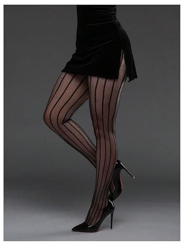 RoseSeek Women's Gothic Punk Striped Tights Hollow Out Sheer Fishnet Stockings Leggings thumbnail 4