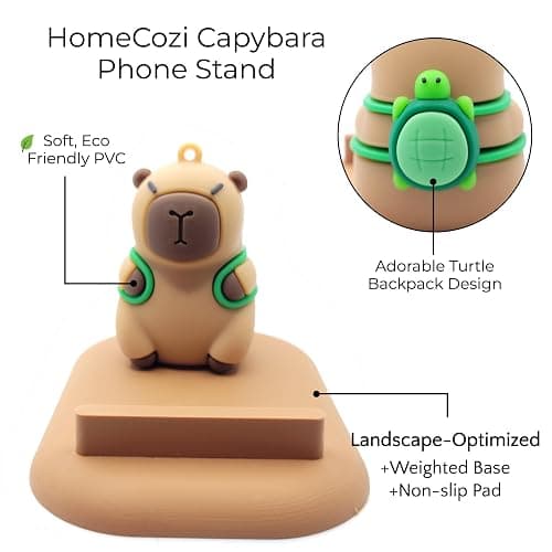 HomeCozi Capybara Phone Stand (Turtle Backpack) - Sturdy Universal Holder for Smartphones, iPhone & Android - Cute Animal Desk Accessory, Novelty Kawaii Decor Gift for Capybara Lovers thumbnail 4