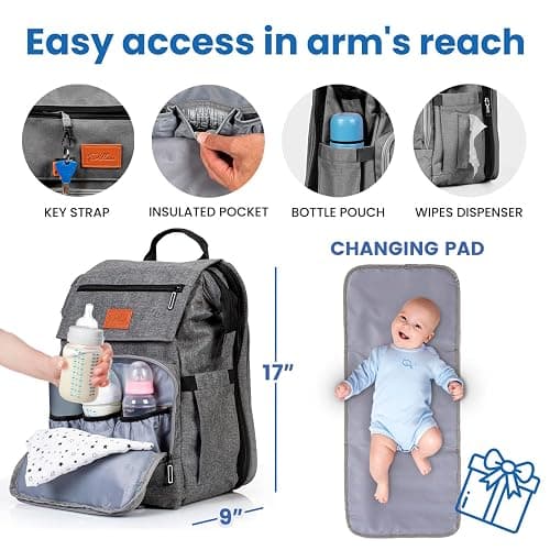 PILLANI Baby Diaper Bag Backpack - Large Bag for Boys & Girls, Waterproof Diaper Backpack - Baby Shower Gifts & Registry Must Haves - Travel Diaper Bags w/ Changing Pad - Stuff for Newborn Essentials thumbnail 2