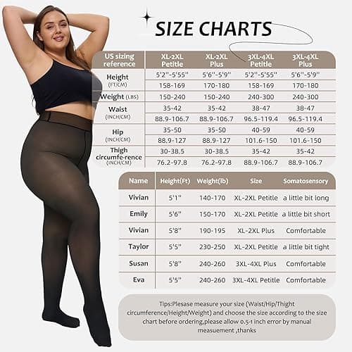 UISLII Plus Size Fleece Lined Tights Women,Warm Pantyhose Leggings Women,Fake Translucent Thermal Skin Colored Tights Winter. - Black Fake Translucent Skin-pantyhose - 3X-Large-4X-Large Plus thumbnail 5