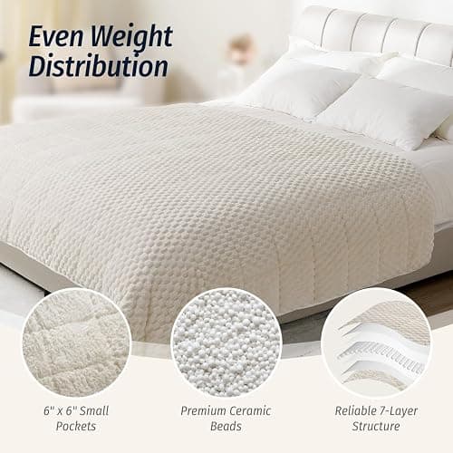 Wemore Fleece Weighted Blanket for Adults (60" x 80" 15lbs, Cream White), Dual Sided Cozy Soft Sherpa Heavy Blanket with 3D Imitation Turtle Shell Warm Jacquard Flannel for Couch and Bed thumbnail 4