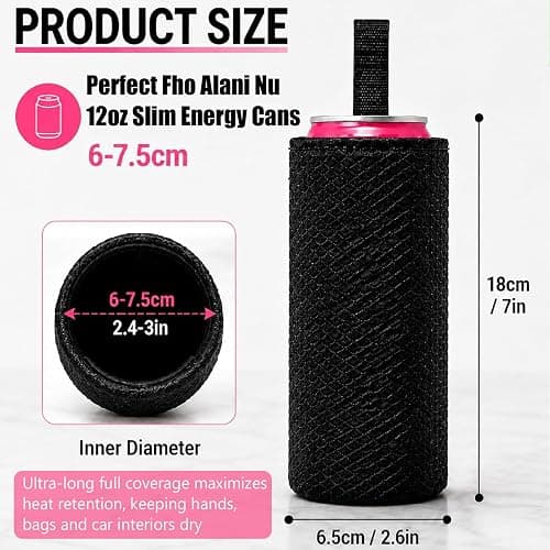 Slim Can Koozie for Alani Nu 12oz Energy Drinks, Quilted Neoprene Insulated Can Cooler Sleeve with Carry Strap, Sweat Proof Can Holder for Slim Tall Beverage Cans thumbnail 2