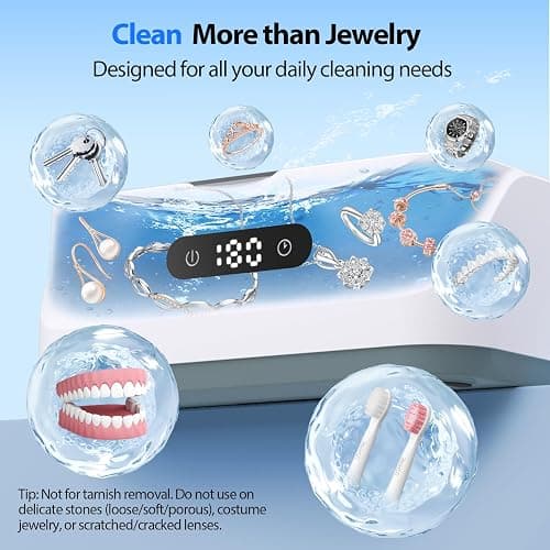 Klivvio Ultrasonic Jewelry Cleaner: 48Khz Ring Cleaner Ultrasonic Machine with Digital Timer, 4 Cleaning Modes, 24W Sonic Cleaner for Jewelry, Glasses, Retainer, Watch Strap, Home & Travel Use, 13.5oz thumbnail 2
