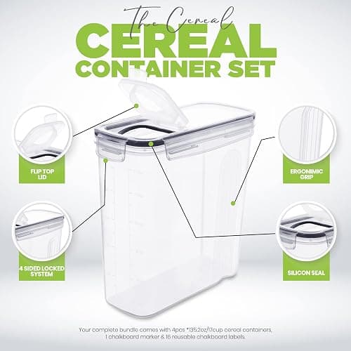 Utopia Kitchen Cereal Containers Storage Set – 3 Pack 4L(135.2 oz) Airtight Food Storage Containers with Lids, BPA-Free Cereal Dispensers for Pantry Organization and Storage (Clear) thumbnail 5