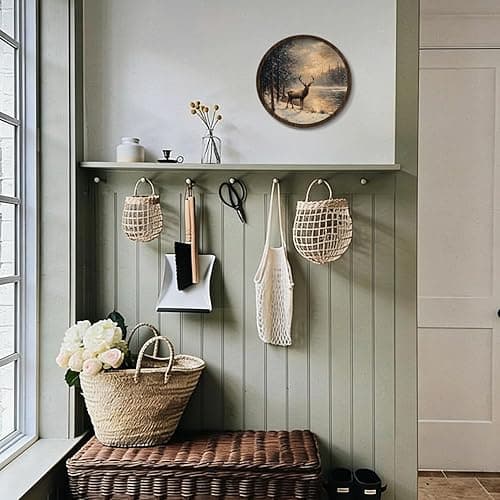 VONTP Vintage Moody Farmhouse Deer Wall Art Decor, Rustic Winter Forest Deer Landscape Wooden Wall Hanging Decor for Home Bedroom Living Room Cabin, 9.8x9.8 Inch thumbnail 7