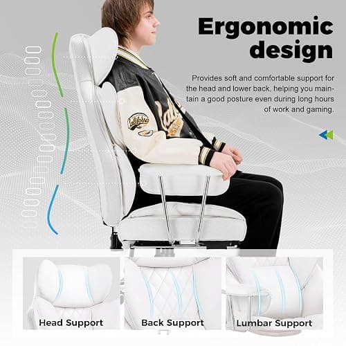 COMHOMA Big and Tall Office Chair, High Back Leather Gaming Chairs with Footrest, Executive Ergonomic Office Chair with Pocket Spring Lumbar Support and with Outward Fixed Soft Armrests thumbnail 3