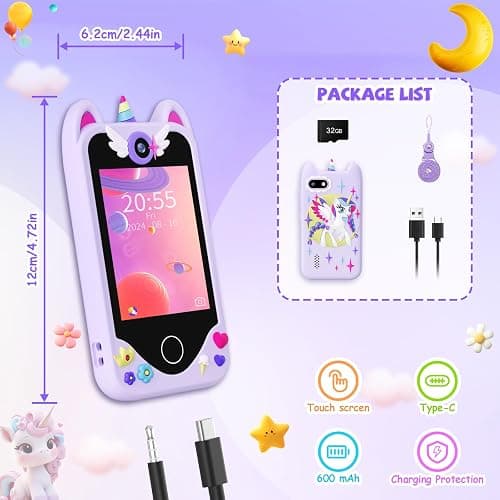 Kids Smart Phone for Girls Gifts - Toddler Christmas Birthday Gift for Age 3 4 5 6 Year Old, Kids Cell Phone Toy with Touchscreen, Dual Cameras, Learning, Kid Mp3 Player, Games with 32 GB Card thumbnail 2
